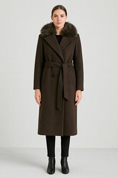 Ekol Yakası Kürklü Beli Kuşaklı Kaban 6001-26k