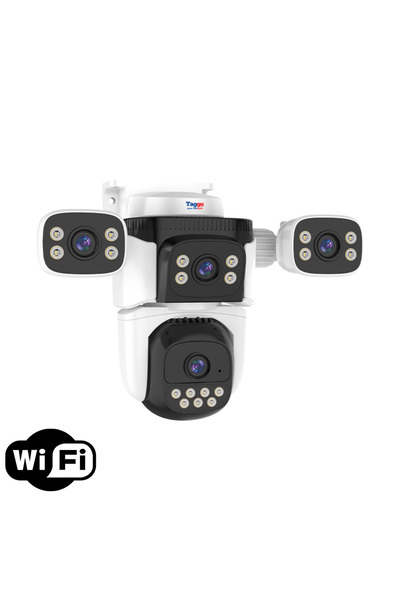Taggo Cameră de supraveghere WiFi, audio bidirecțional, 16MP, patru obiective HD, vedere panoramică 360°, PTZ