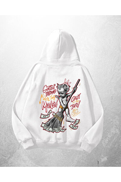 Gofeel Bela unisex majica sa kapuljačom Cut Day Štampano Oversize kroj