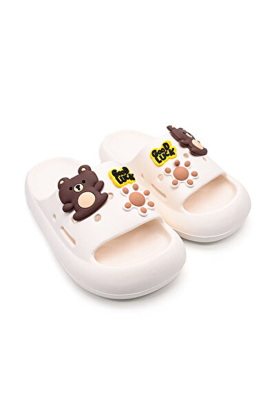 Tmall Children's Slippers, Foam, Lightweight With Bear Print, PC03, White