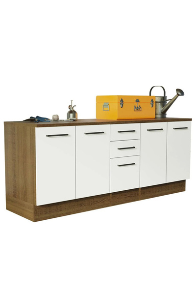 Tdesigno Vant Mutfak 4 Kapaklı-3 Çekmeceli Alt Modül -200 cm - Çok Amaçlı Dolap -Beyaz-Tezgah Dahil