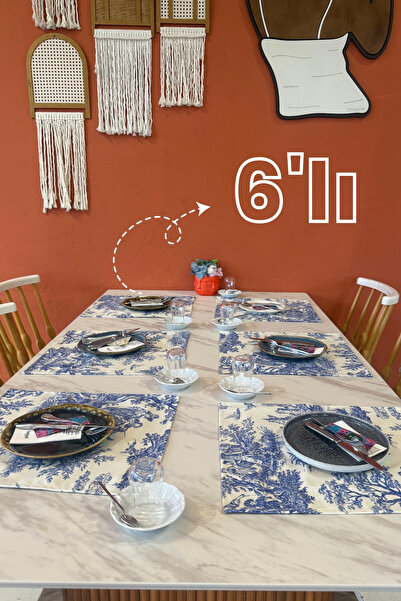 Elvya Toile de Jouy | %100 Pamuk 6’lı Amerikan Servis Seti 37x42 cm - ZT300