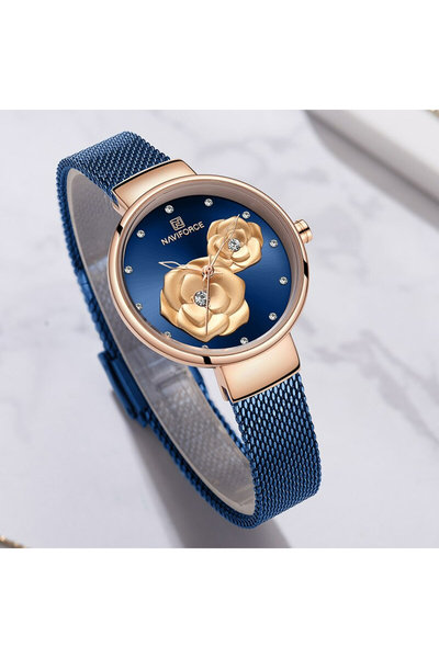 Naviforce Ceas elegant de damă cu cuarț auriu albastru