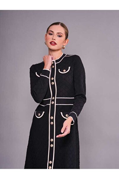 SERPİL Düğme Detaylı Kruvaze Görünümlü Şık Midi Kadın Elbise 51075