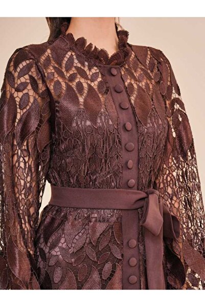 SERPİL Dantel Detaylı Kuşaklı Kısa Şık Kadın Elbise 51076