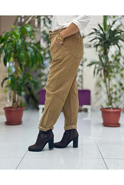 Punta Otantik Yg3005 Waist-Tied Italian Velvet Trousers Camel
