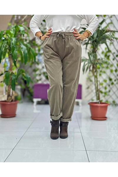 Punta Otantik Yg3005 Waist-Tied Italian Velvet Pants Khaki