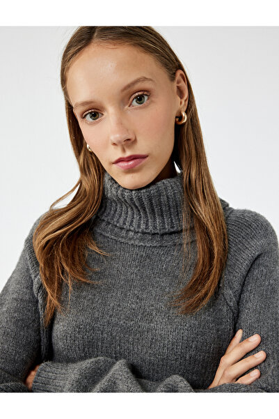Koton Long Sleeve Stitching Detail Turtleneck Knitwear Sweater