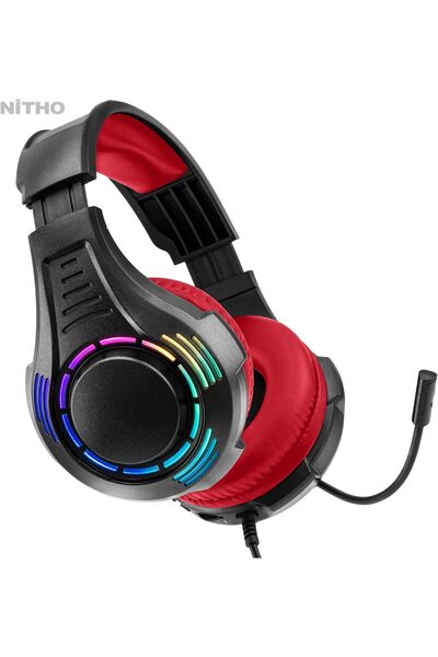 Nitho Spectra Stereo Gaming Headset with Noise-Canceling Mic and RGB LED (Red, Wired, Over-Ear)
