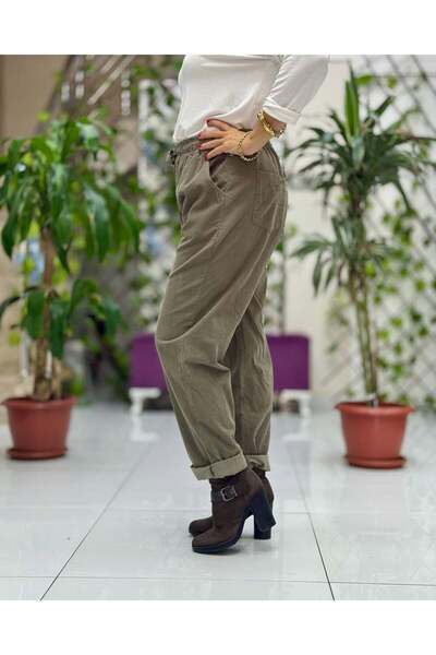 Punta Otantik Yg3005 Waist-Tied Italian Velvet Pants Khaki