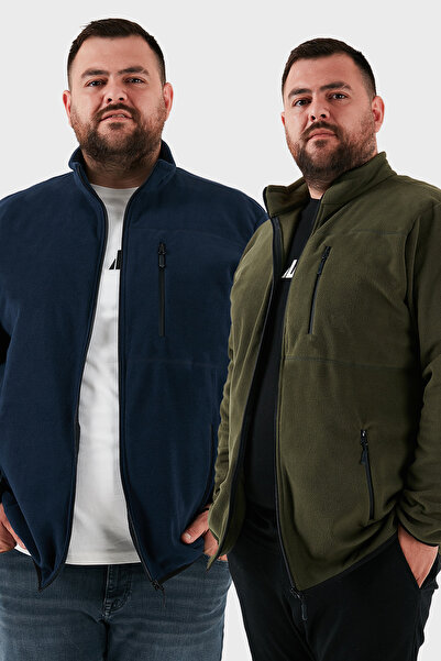 Buratti Regular Fit Stand Collar Zipper Closure Plus Size 2-Pack Fleece Cardigan Men's Cardigan 5906028Bs2