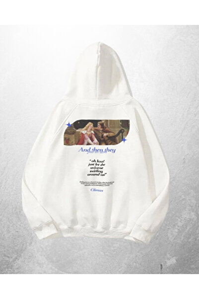 Gofeel Hanorac alb unisex Short Story cu imprimeu supradimensionat Swea tricou