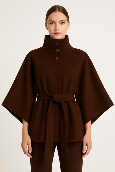 elbisenvarmı Kemer Detaylı Kaşe Panço