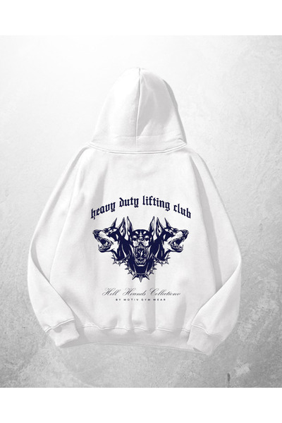 Gofeel Λευκό Unisex Heavy Duty Lifting Club με τύπωμα oversized Φούτερ με κου...