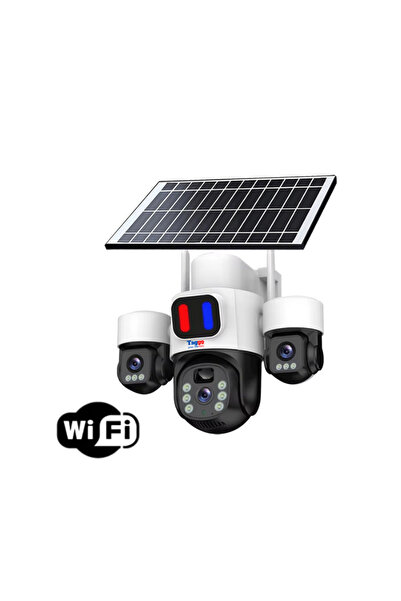 Taggo SolarGuard Pro: Cameră de securitate WiFi cu 3 lentile, 12MP, panou solar, albă, controlată prin aplicație