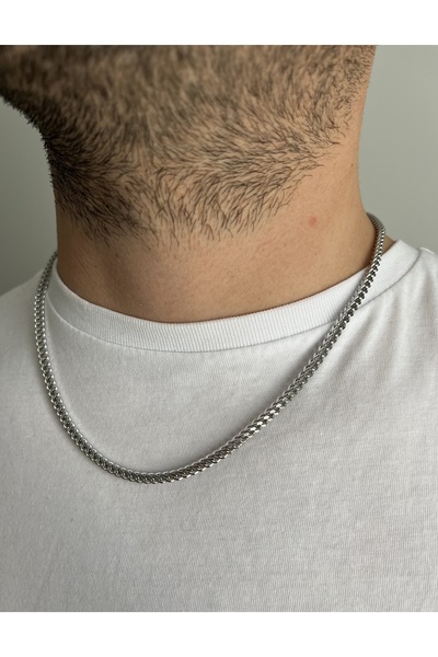 Fynbos Men's Steel Knitted Chain Necklace – Stainless Steel Silver Color Necklace