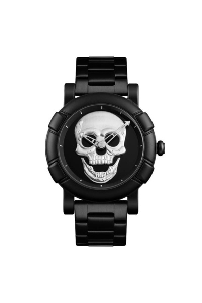 Skmei Ανδρικό Ρολόι Skull Λευκό Ατσάλι Αναλογική Οθόνη Μαύρο