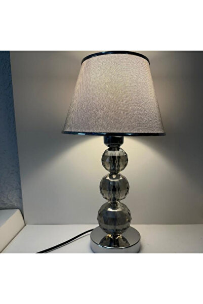 Art&Gift Mooncher Glass Body Chrome Metal Lampshade Silver Striped Gray Fabric Headboard Night Light