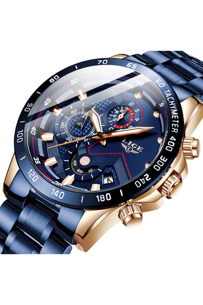 Lige Ceas bărbătesc Business Elegant Cronograf Elegant Oțel inoxidabil Cuarț