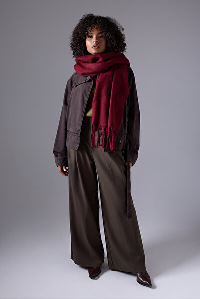 myfirstsea Yumuşak Dokulu Puffy Şaçaklı Şal Atkı - Trend Kalın Kışlık Mode 50cmx210cm