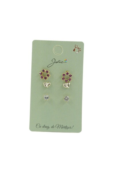 Bibilel Set 3 Perechi de Cercei - Cerc, Inimă, Piatră