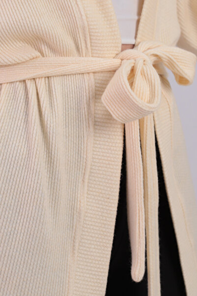 armonika Women's Ecru Belted Knitwear Kimono Arm-26K001011