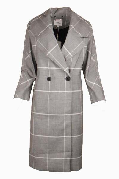 Vero Moda Mara Grid Grey Coat - M, Grey, polyester, viscose, elastane