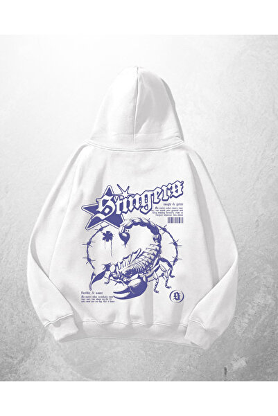 Gofeel White Unisex Stingers Scorpion Printed Oversize Hoodie Sweatshirt