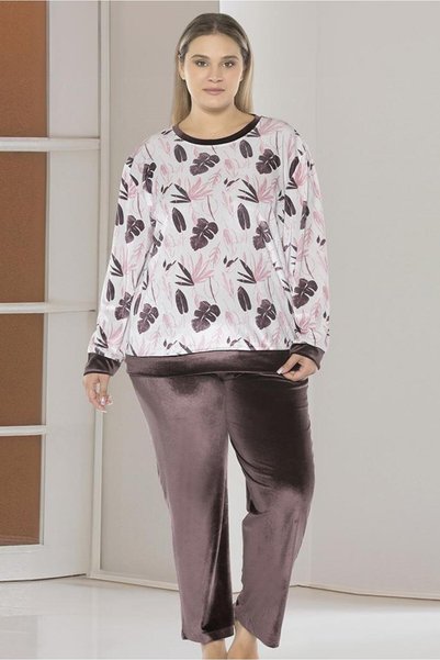 FLZ Velvet Plus Size Oversized Long Sleeve Pajama Set B89-81