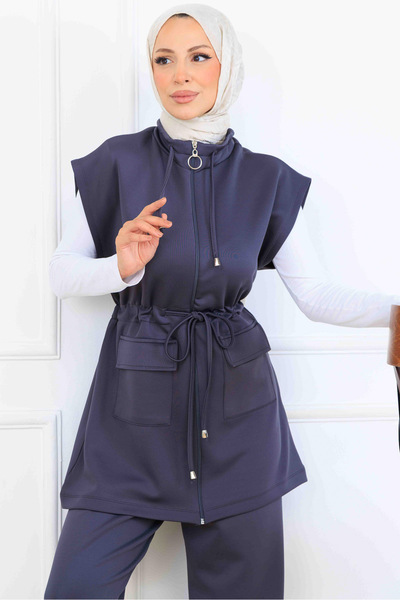 benguen Belted Tied Scuba Two-Piece Set N5375 Anthracite