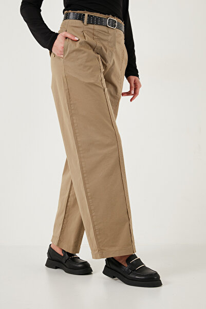 Lela Cotton Relaxed Fit Wide Leg Stitching Detail Belted Pants Trousers 68351208