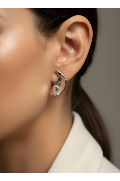 TURBİJ Elegant Silver Color Textured Women's Earrings |   Modern Curved Shape...