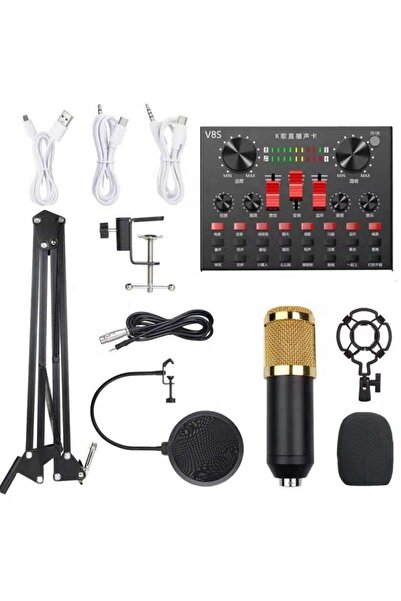 Generic V8s Professional Condenser Microphone With V8s Sound Card & Microphone stand