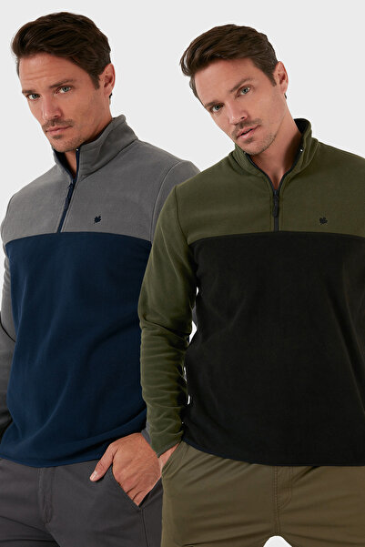 Buratti Regular Fit Anti-Pilling Non-Pilling Stand Collar Ribbed 2-Pack Fleece Men's Polar 59