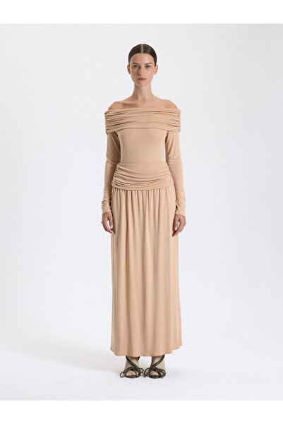 BAQA Beige Draped Maxi Skirt