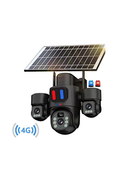 Taggo Cameră de supraveghere solară 4G, 3 obiective, 12MP, controlată prin aplicație, neagră