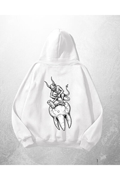 Gofeel Bela unisex majica sa kapuljačom "Đavolji zec" Štampano Oversize kroj