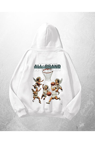 1blood هودي سويت شيرت أبيض للجنسين بطباعة جميع الماركات بمقاس كبير