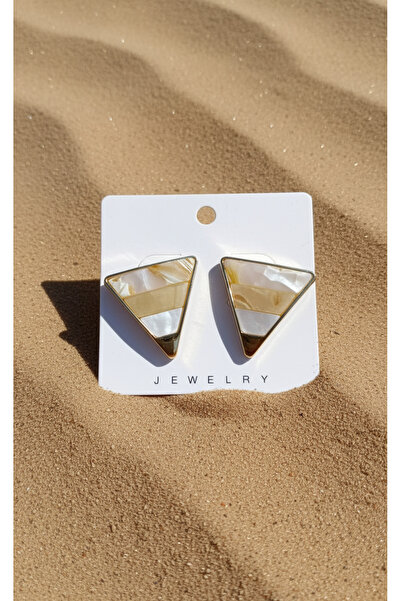 ŞEHRAZAT HANDMADE TASARIM Steel Triangle Pyramid Pearlescent Gold Earrings