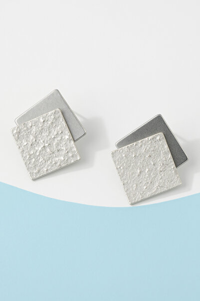 ELMATOLYE Silver Color Shiny Silvery Square Shape Modern Metal Geometric Earrings Elegant and Stylish Design