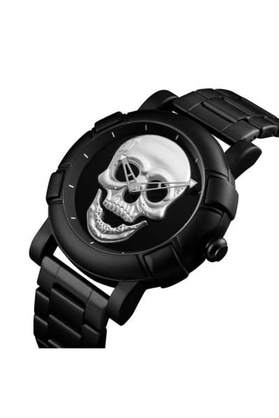 Skmei Ανδρικό Ρολόι Skull Λευκό Ατσάλι Αναλογική Οθόνη Μαύρο