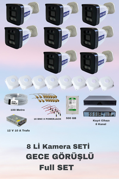 Fabius Gece Görüşlü 8 Li Güvenlik Kamera Seti Kayıt Cihazı 500 GB Harddisk