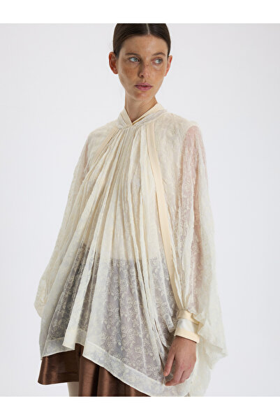 BAQA Cream Draped Chiffon Blouse