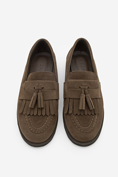 Marjin Kadın Loafer Püsküllü Günlük Ayakkabı Petlin Kahve Süet