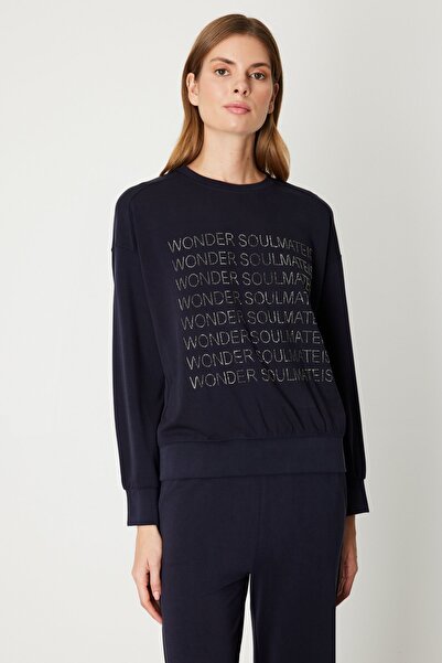 ON Top de trening cu gâtul în formă de O cu inscripție în piatră