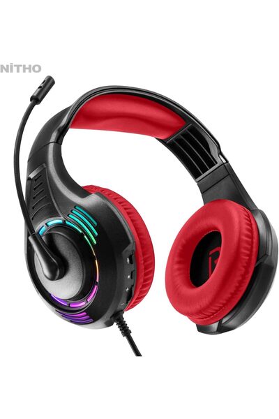 Nitho Spectra Stereo Gaming Headset with Noise-Canceling Mic and RGB LED (Red, Wired, Over-Ear)