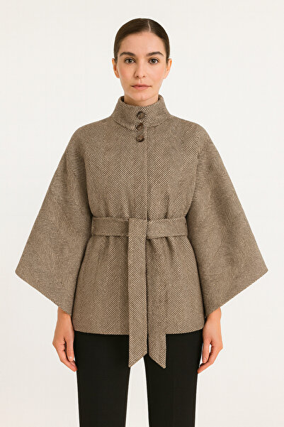 elbisenvarmı Kemer Detaylı Kaşe Panço