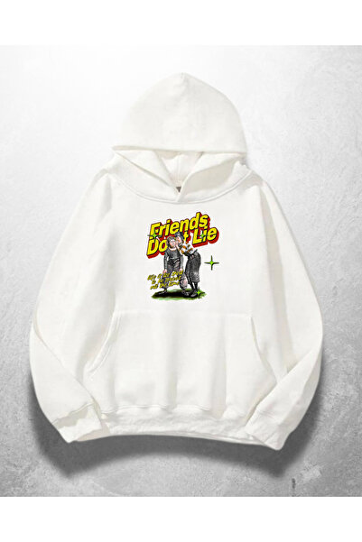 Gofeel Bela unisex majica sa kapuljačom "Prijatelji ne lažu" Štampano Oversiz...