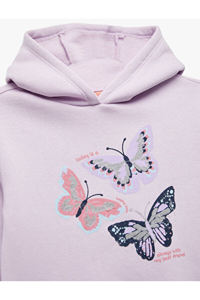 Koton Uzun Kollu Kapşonlu Kelebek Baskılı Sweatshirt