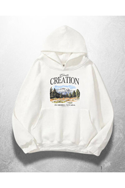 Gofeel Λευκό Unisex Creation με τύπωμα oversized Φούτερ με κουκούλα
